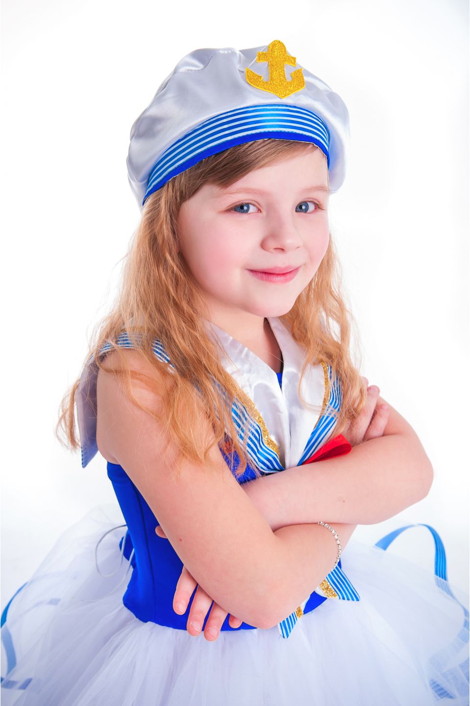Карнавальный костюм «Морячка в пилотке» для девочки, синяя фланка, юбка, ремень, р. 40, рост 146 см