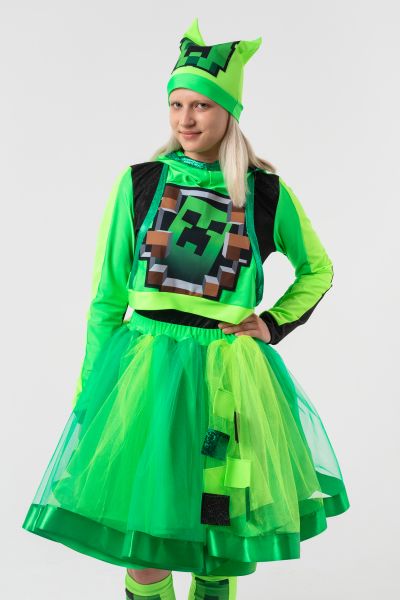 Крипер Девочка в юбке «Minecraft» карнавальный костюм для аниматоров
